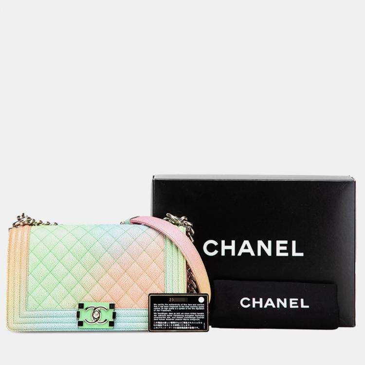 مملوكة مسبقًا Chanel Boy Chanel Coco Mark Chain Shoulder Bag In Multicolored Caviar Skin