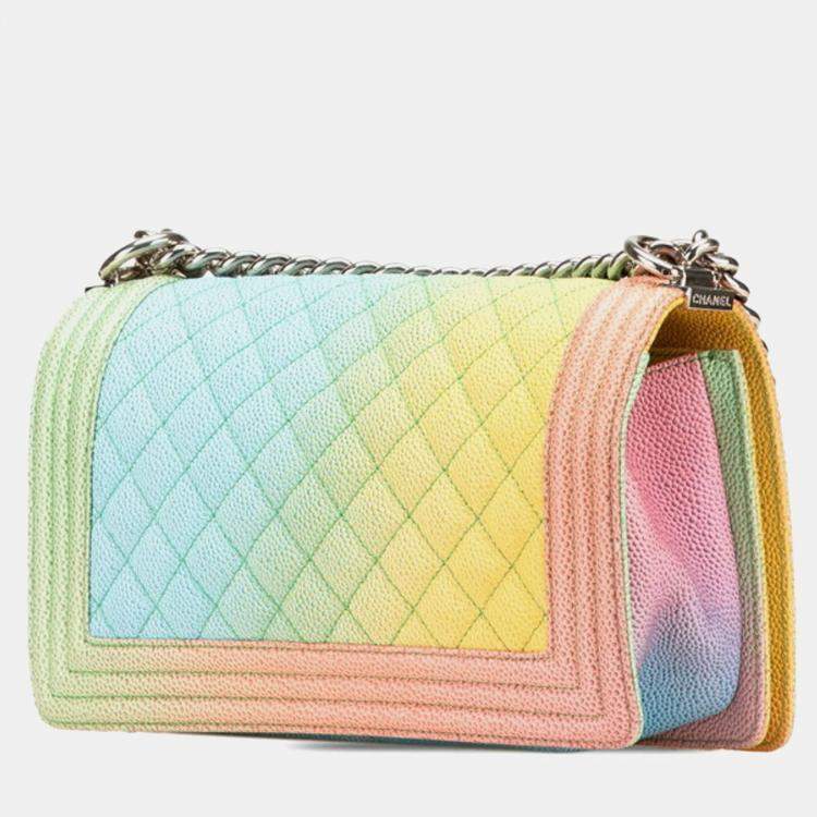 مملوكة مسبقًا Chanel Boy Chanel Coco Mark Chain Shoulder Bag In Multicolored Caviar Skin