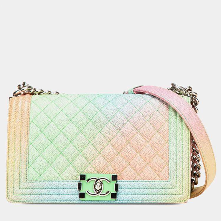 مملوكة مسبقًا Chanel Boy Chanel Coco Mark Chain Shoulder Bag In Multicolored Caviar Skin