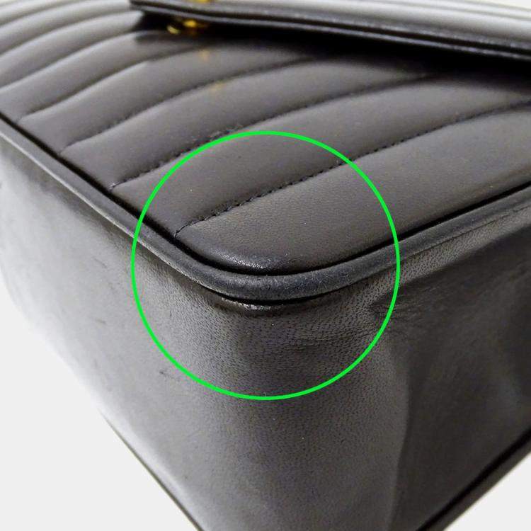 Pre Owned Chanel Shoulder Bag V-Stitched Lambskin Black With Gold Hardware And Double Chain