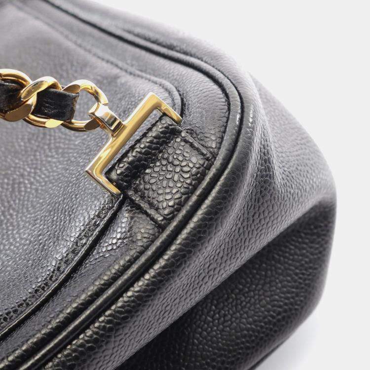 Pre Owned Chanel Coco Mark Backpack Bag In Grained Calf Leather Black