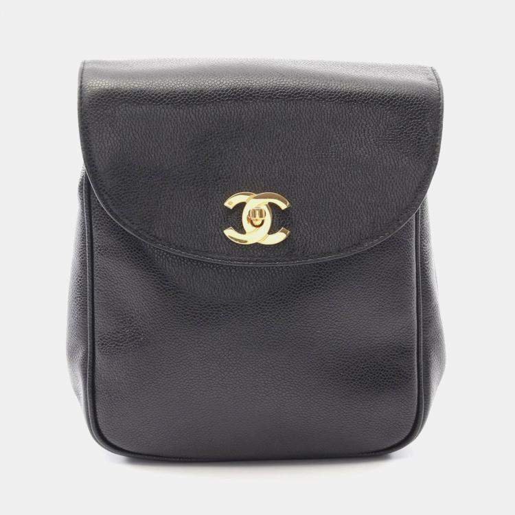 Pre Owned Chanel Coco Mark Backpack Bag In Grained Calf Leather Black