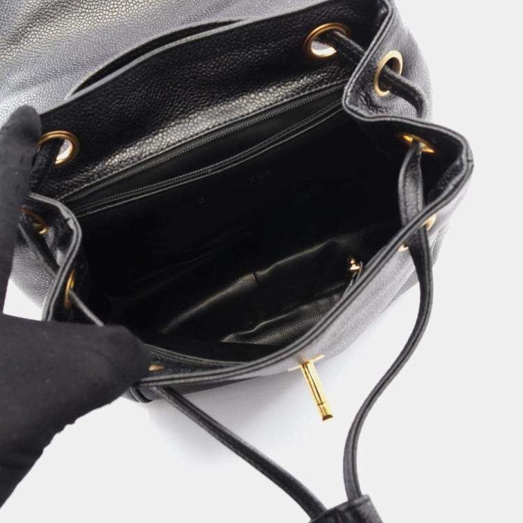 Pre Owned Chanel Coco Mark Backpack Bag In Grained Calf Leather Black