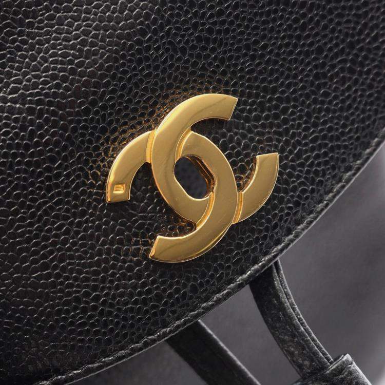 Pre Owned Chanel Coco Mark Backpack Bag In Grained Calf Leather Black