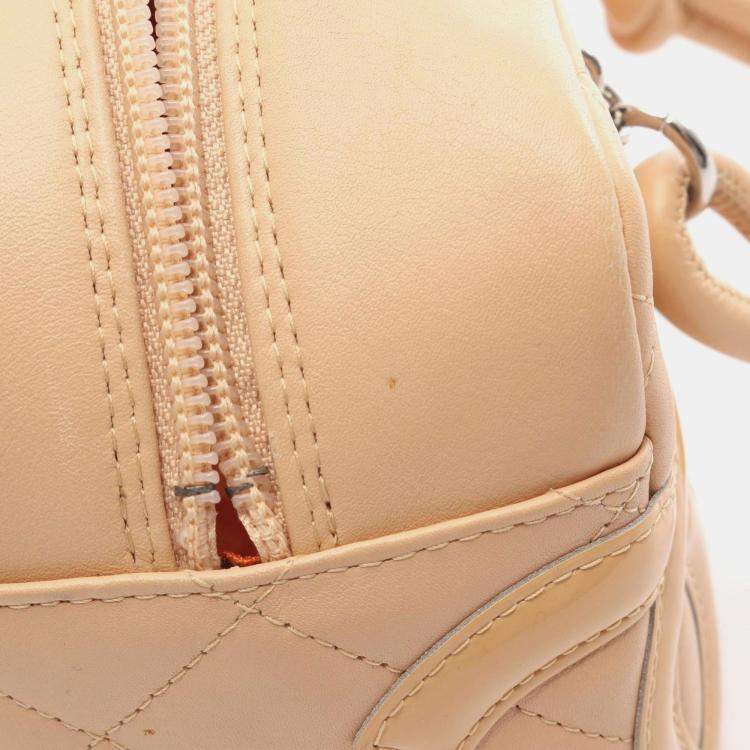 Pre Owned Chanel Cambon Mini Bowling Bag Handbag Leather Patent Beige