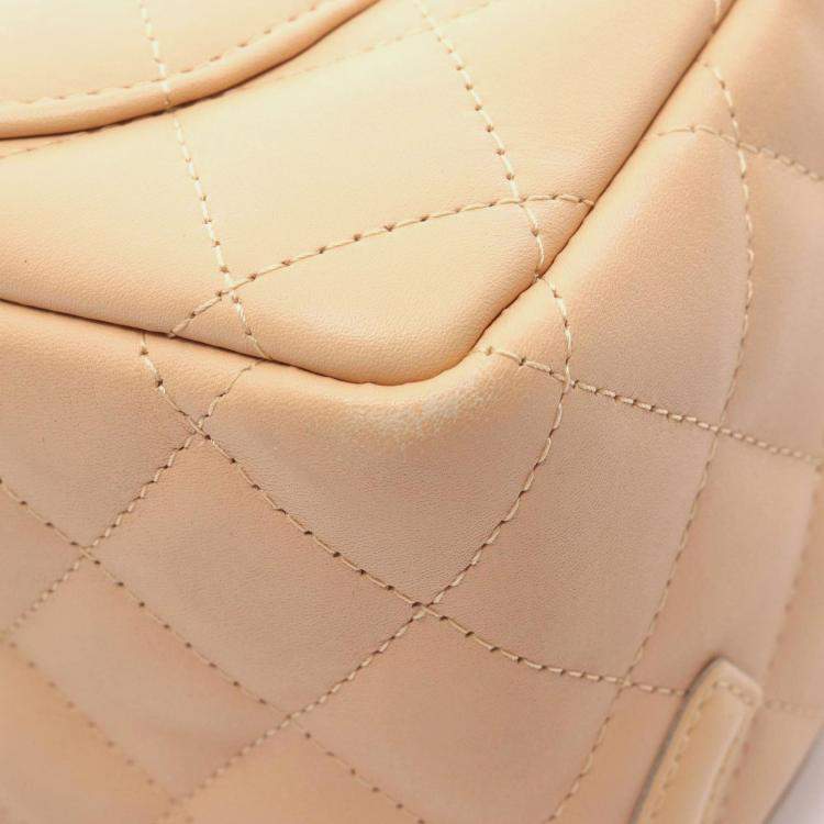 Pre Owned Chanel Cambon Mini Bowling Bag Handbag Leather Patent Beige