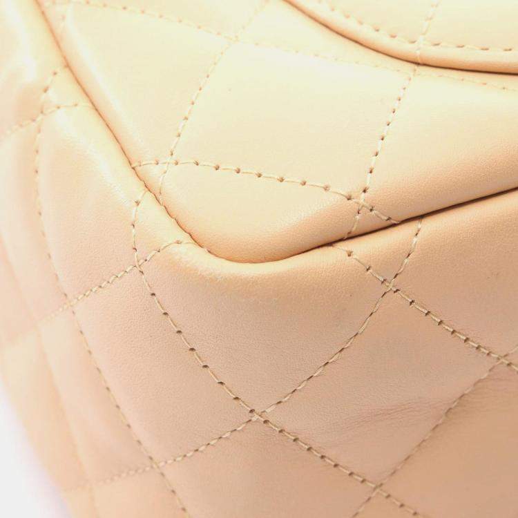 Pre Owned Chanel Cambon Mini Bowling Bag Handbag Leather Patent Beige