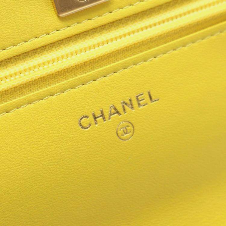 Pre Owned Chanel Matelasse Shoulder Bag Lambskin Leather Yellow