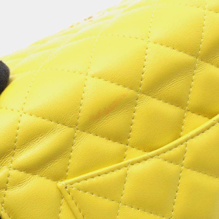Pre Owned Chanel Matelasse Shoulder Bag Lambskin Leather Yellow