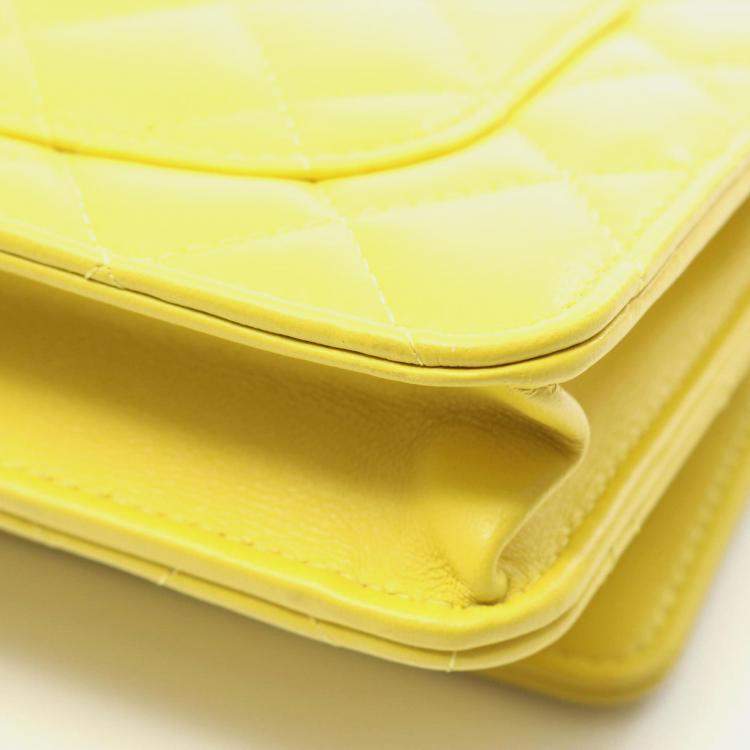 Pre Owned Chanel Matelasse Shoulder Bag Lambskin Leather Yellow