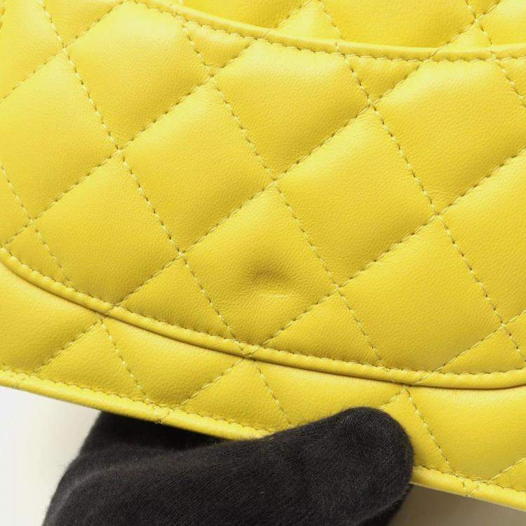 Pre Owned Chanel Matelasse Shoulder Bag Lambskin Leather Yellow