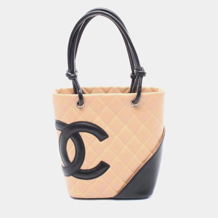 Pre Owned Chanel Cambon Line Small Tote Bag Leather Pink And Black