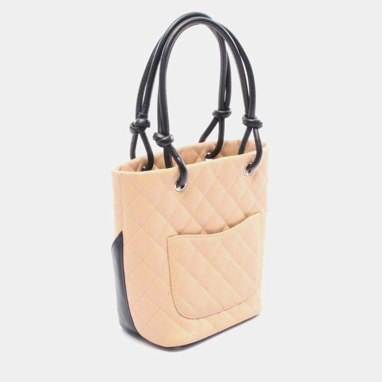 Pre Owned Chanel Cambon Line Small Tote Bag Leather Pink And Black