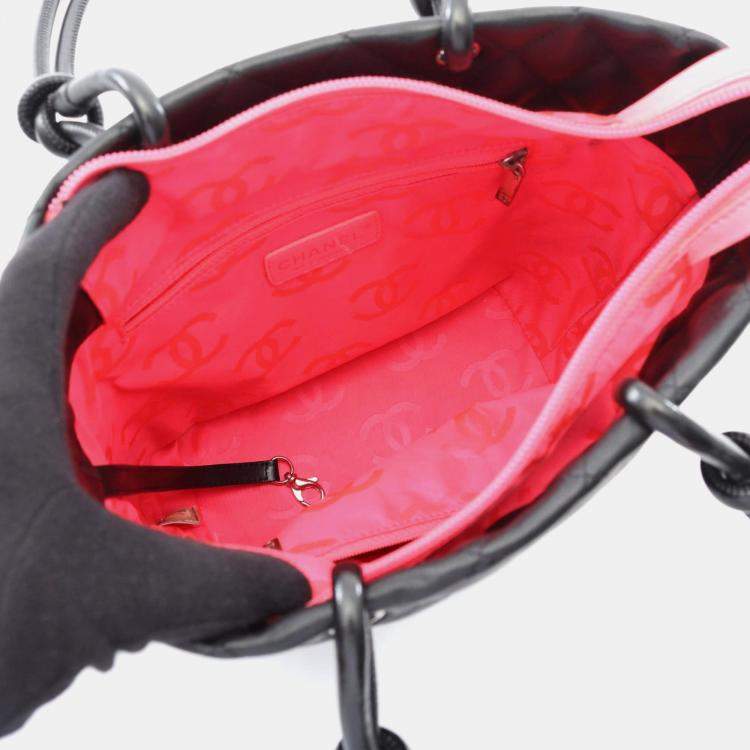 Pre Owned Chanel Cambon Black White Leather Tote Bag