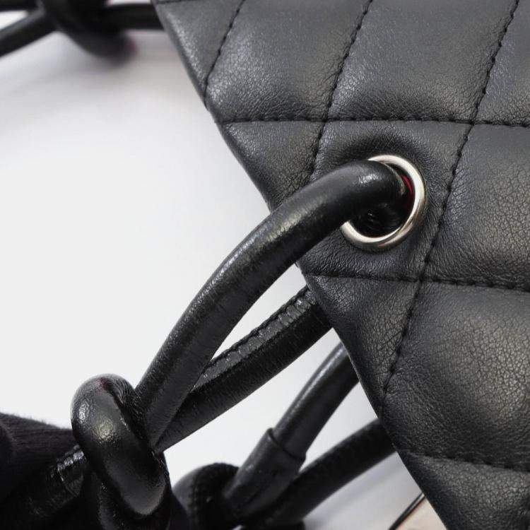 Pre Owned Chanel Cambon Black White Leather Tote Bag