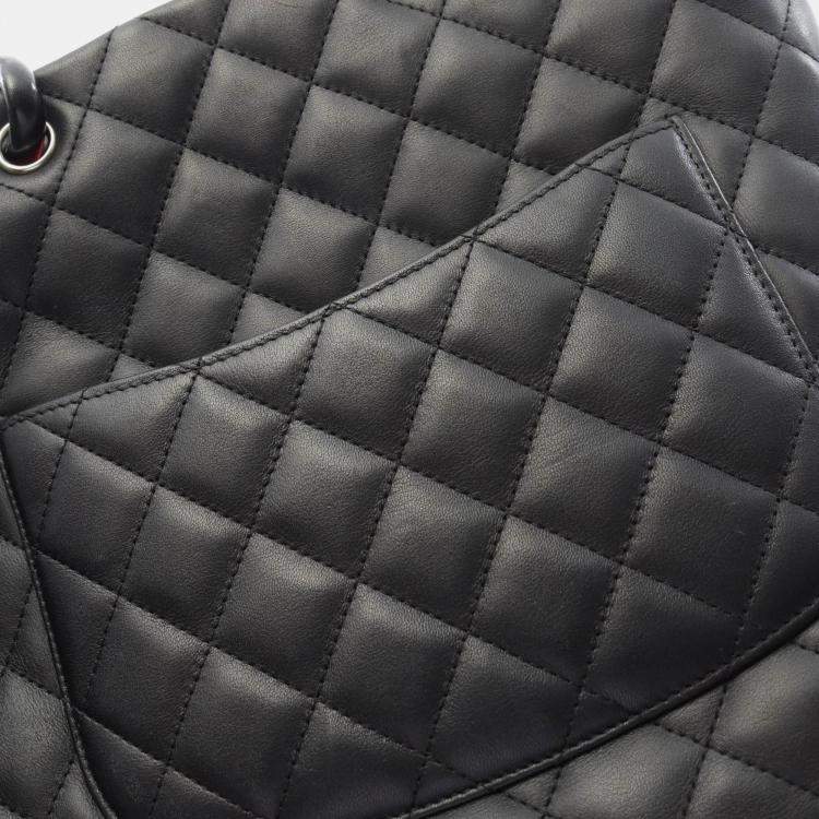 Pre Owned Chanel Cambon Black White Leather Tote Bag