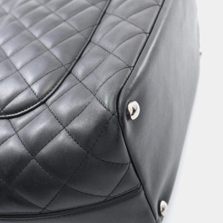 Pre Owned Chanel Cambon Black White Leather Tote Bag