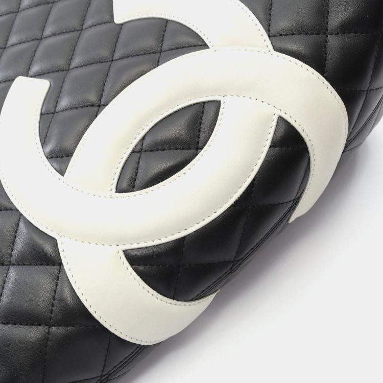 Pre Owned Chanel Cambon Black White Leather Tote Bag