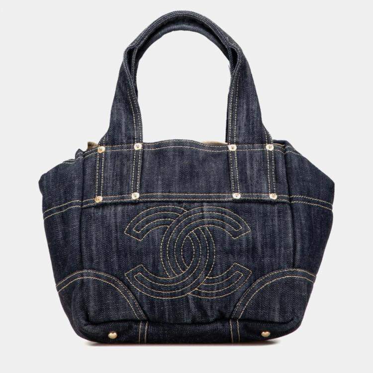 مملوكة مسبقًا Chanel Sparkling Denim Coco Mark Handbag Indigo Blue