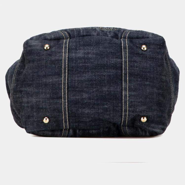 مملوكة مسبقًا Chanel Sparkling Denim Coco Mark Handbag Indigo Blue