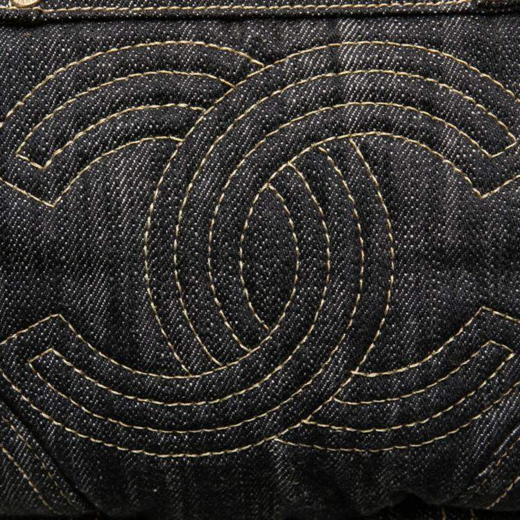 مملوكة مسبقًا Chanel Sparkling Denim Coco Mark Handbag Indigo Blue