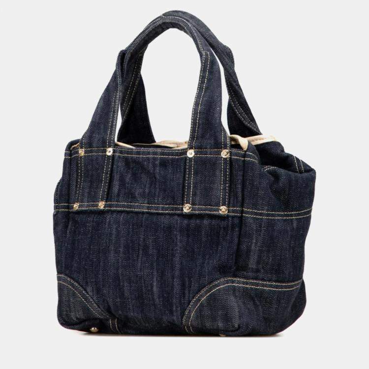 مملوكة مسبقًا Chanel Sparkling Denim Coco Mark Handbag Indigo Blue