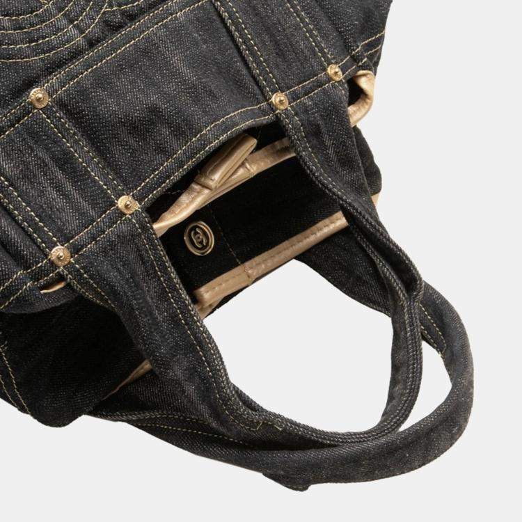 مملوكة مسبقًا Chanel Sparkling Denim Coco Mark Handbag Indigo Blue