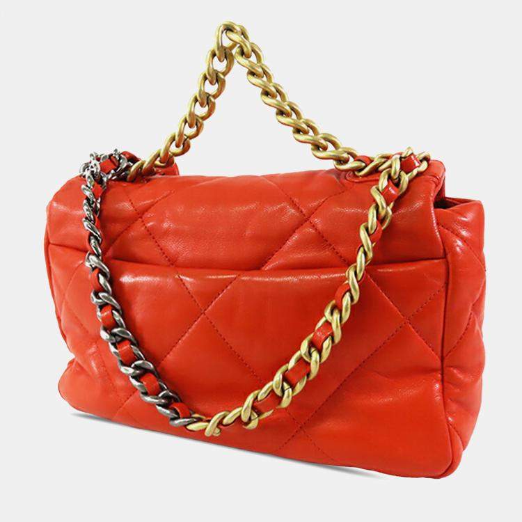 Pre Owned Chanel Orange Medium Lambskin 19 Flap