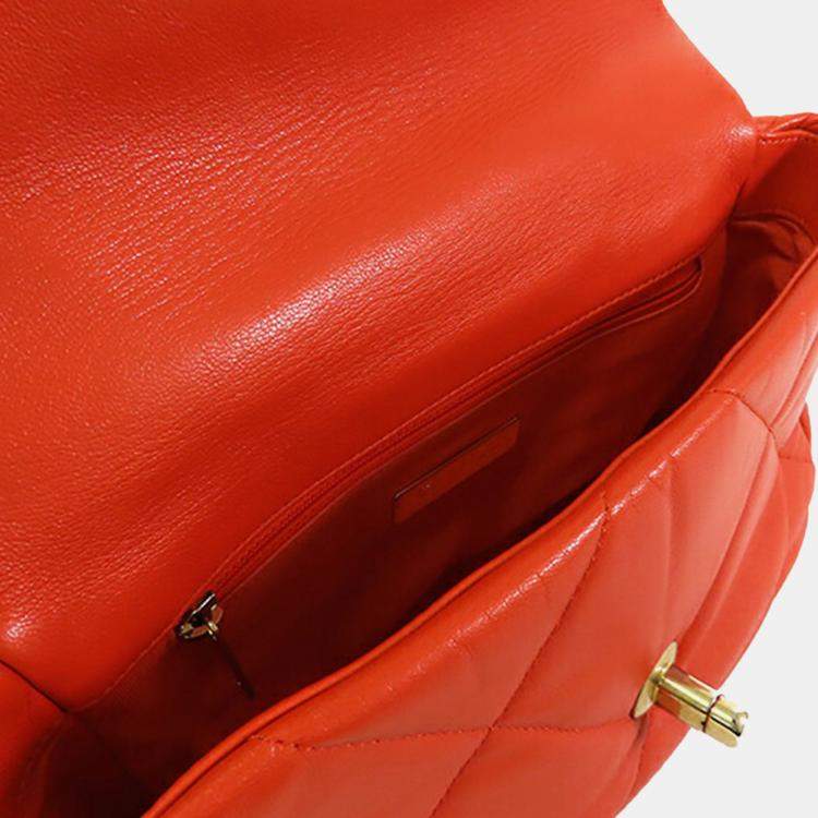 Pre Owned Chanel Orange Medium Lambskin 19 Flap