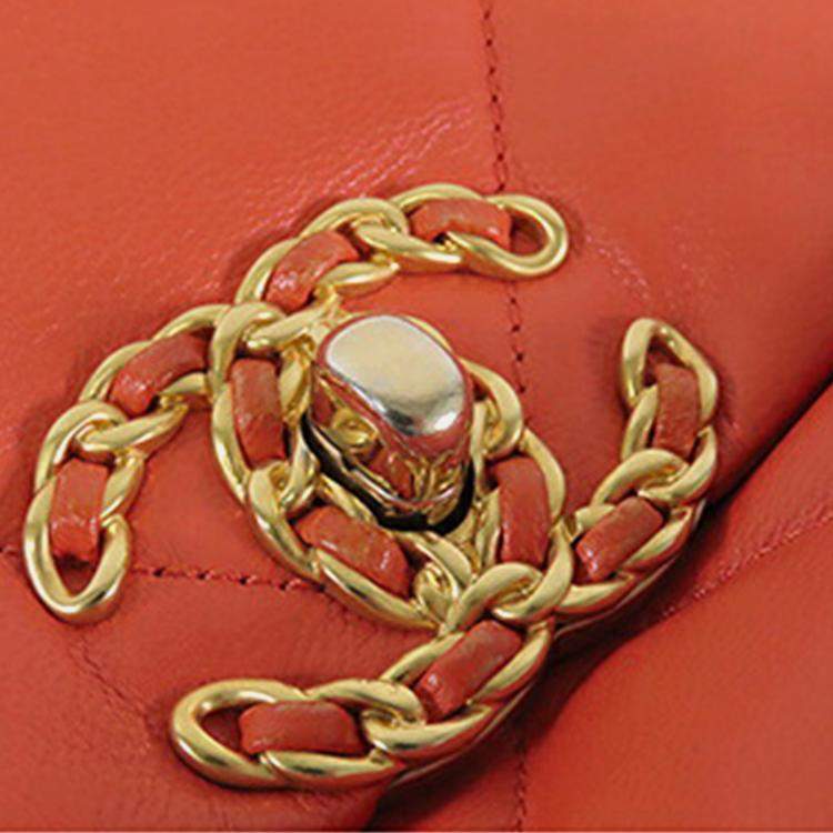 Pre Owned Chanel Orange Medium Lambskin 19 Flap