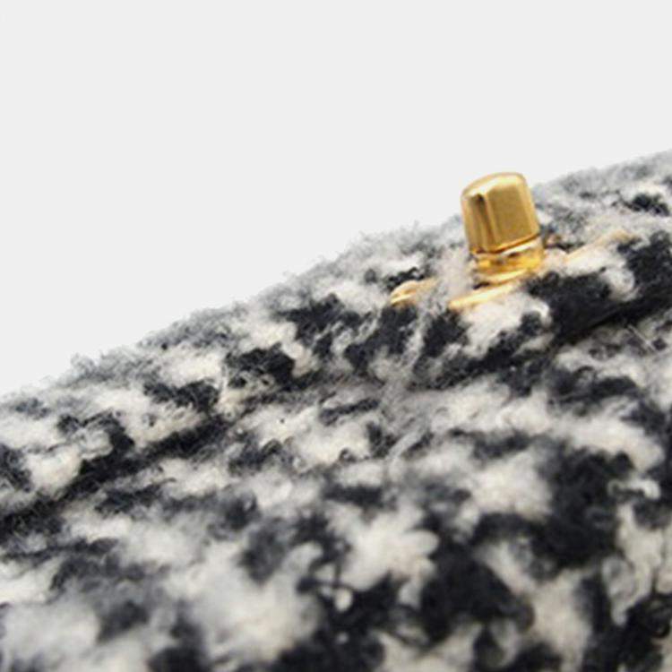 Pre Owned Chanel Black White Mini Square Quilted Tweed Houndstooth Straight Single Flap