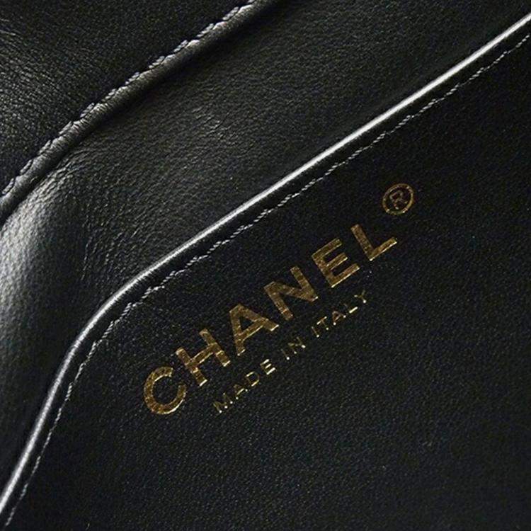 Pre Owned Chanel Black White Mini Square Quilted Tweed Houndstooth Straight Single Flap