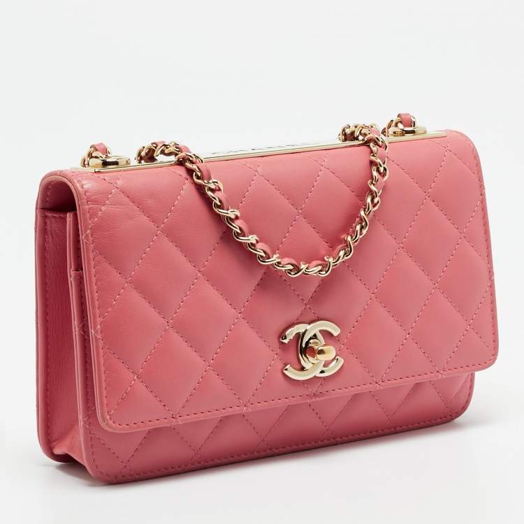Pre Owned Chanel Trendy CC Pink Quilted Leather Wallet On Chain