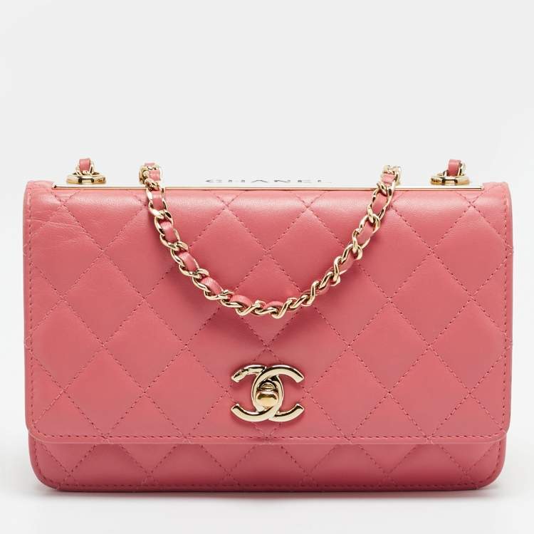 Pre Owned Chanel Trendy CC Pink Quilted Leather Wallet On Chain