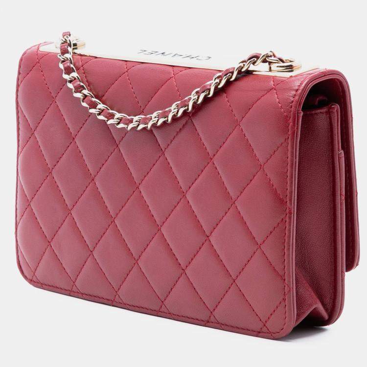 Pre Owned Chanel Red Lambskin Trendy CC Wallet On Chain