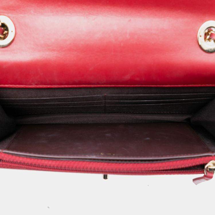 Pre Owned Chanel Red Lambskin Trendy CC Wallet On Chain