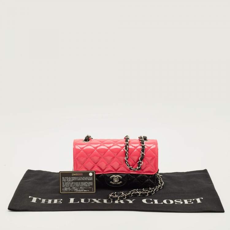 Pre Owned Chanel Classic Single Flap Mini Black/Pink Quilted Patent Leather Bag