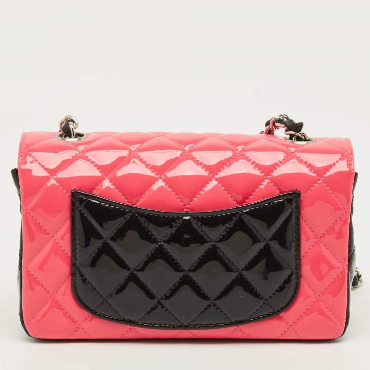 Pre Owned Chanel Classic Single Flap Mini Black/Pink Quilted Patent Leather Bag