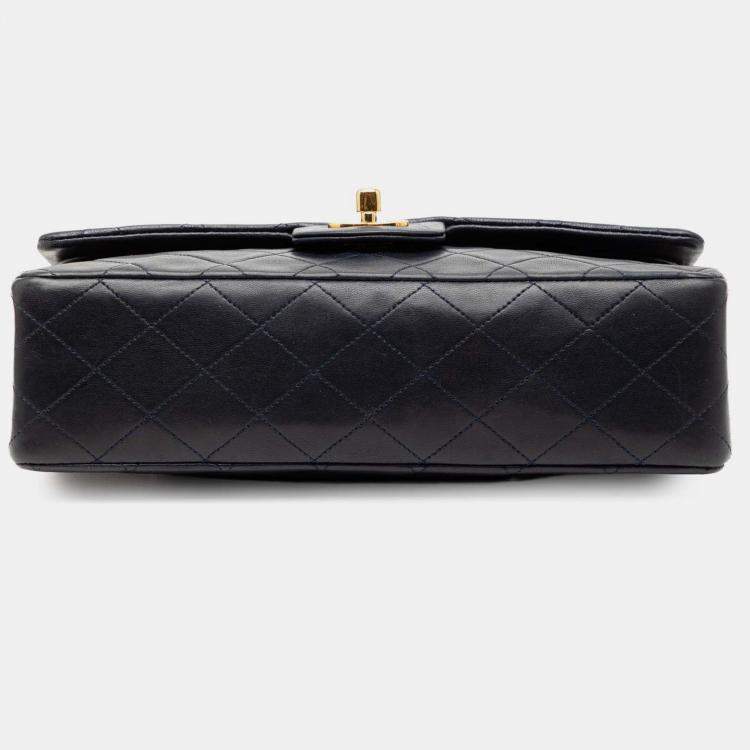 Pre Owned Chanel Blue Medium Classic Lambskin Double Flap