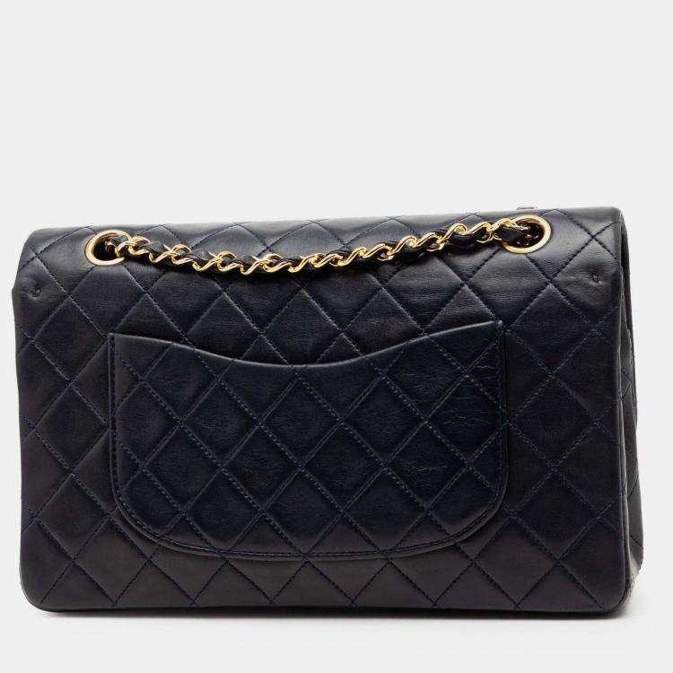 Pre Owned Chanel Blue Medium Classic Lambskin Double Flap