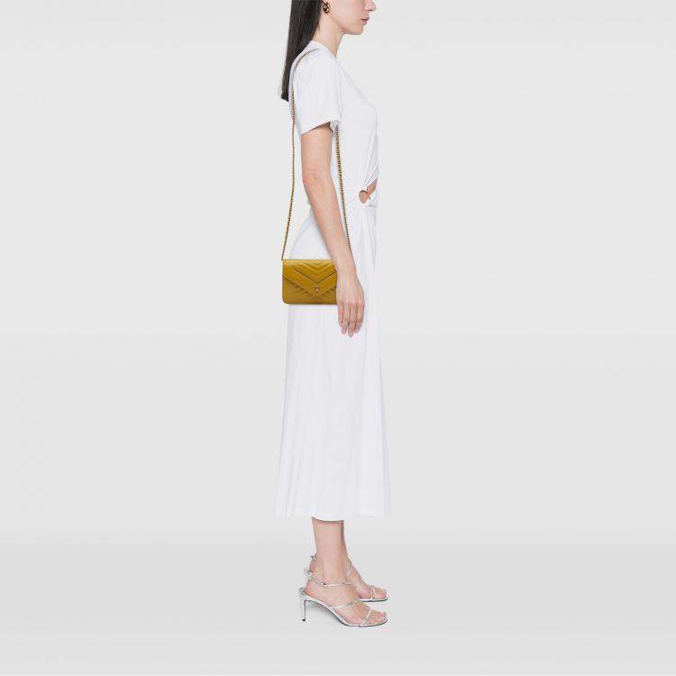 Pre Owned Chanel Yellow Small Reversed Chevron Lambskin Flap