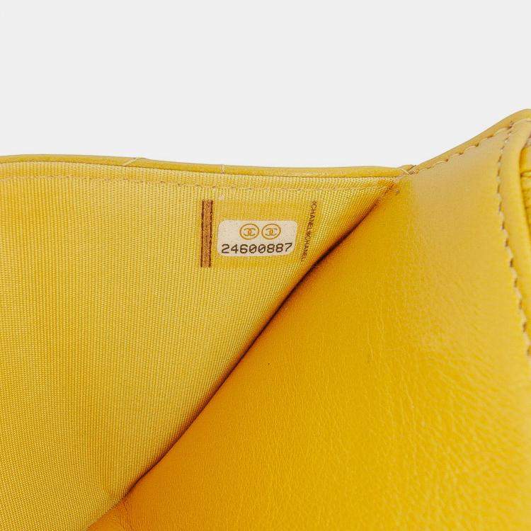 Pre Owned Chanel Yellow Small Reversed Chevron Lambskin Flap