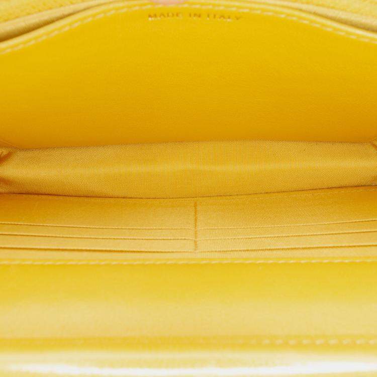 Pre Owned Chanel Yellow Small Reversed Chevron Lambskin Flap