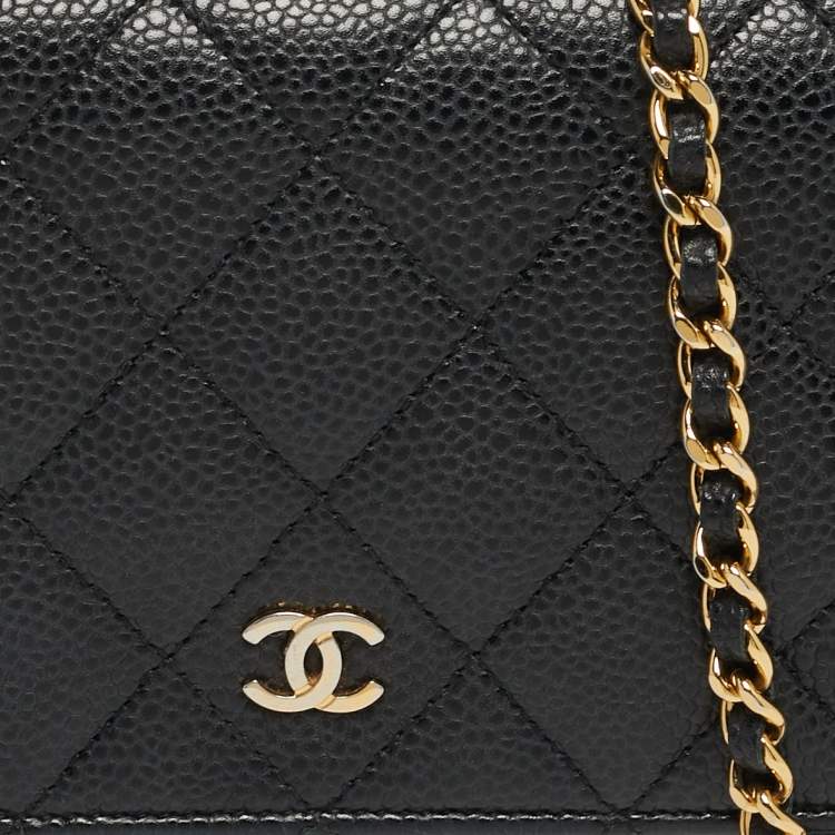Pre Owned Chanel CC Black Caviar Quilted Leather Wallet On Chain