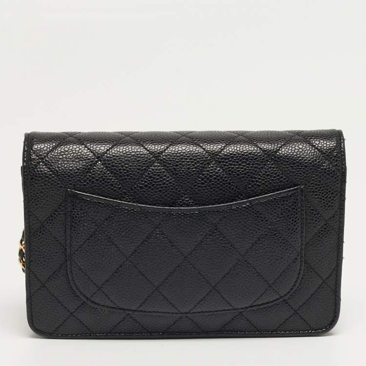 Pre Owned Chanel CC Black Caviar Quilted Leather Wallet On Chain