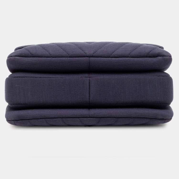 Pre Owned Chanel Blue Small Chevron Jersey Trendy CC Top Handle Flap