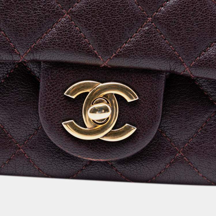 Pre Owned Chanel Red Mini Quilted Sheepskin Trapezio Flap