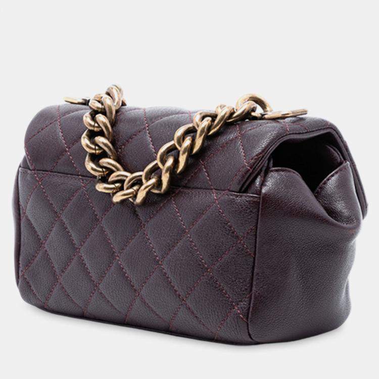 Pre Owned Chanel Red Mini Quilted Sheepskin Trapezio Flap