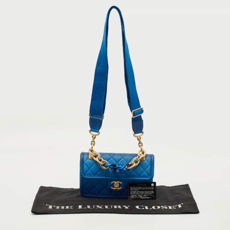 Pre Owned Chanel Sunset on the Sea Small Blue Quilted Caviar Leather Bag