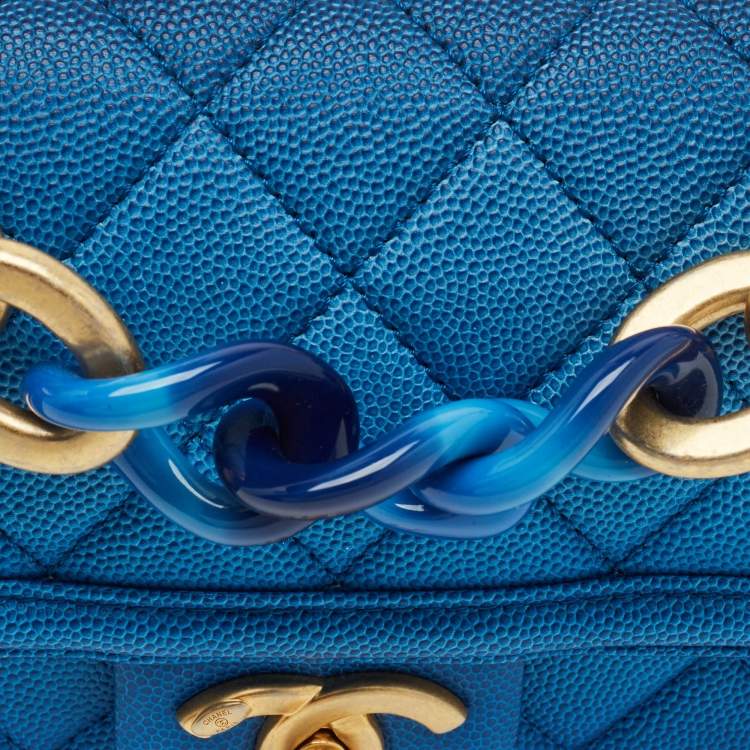 Pre Owned Chanel Sunset on the Sea Small Blue Quilted Caviar Leather Bag